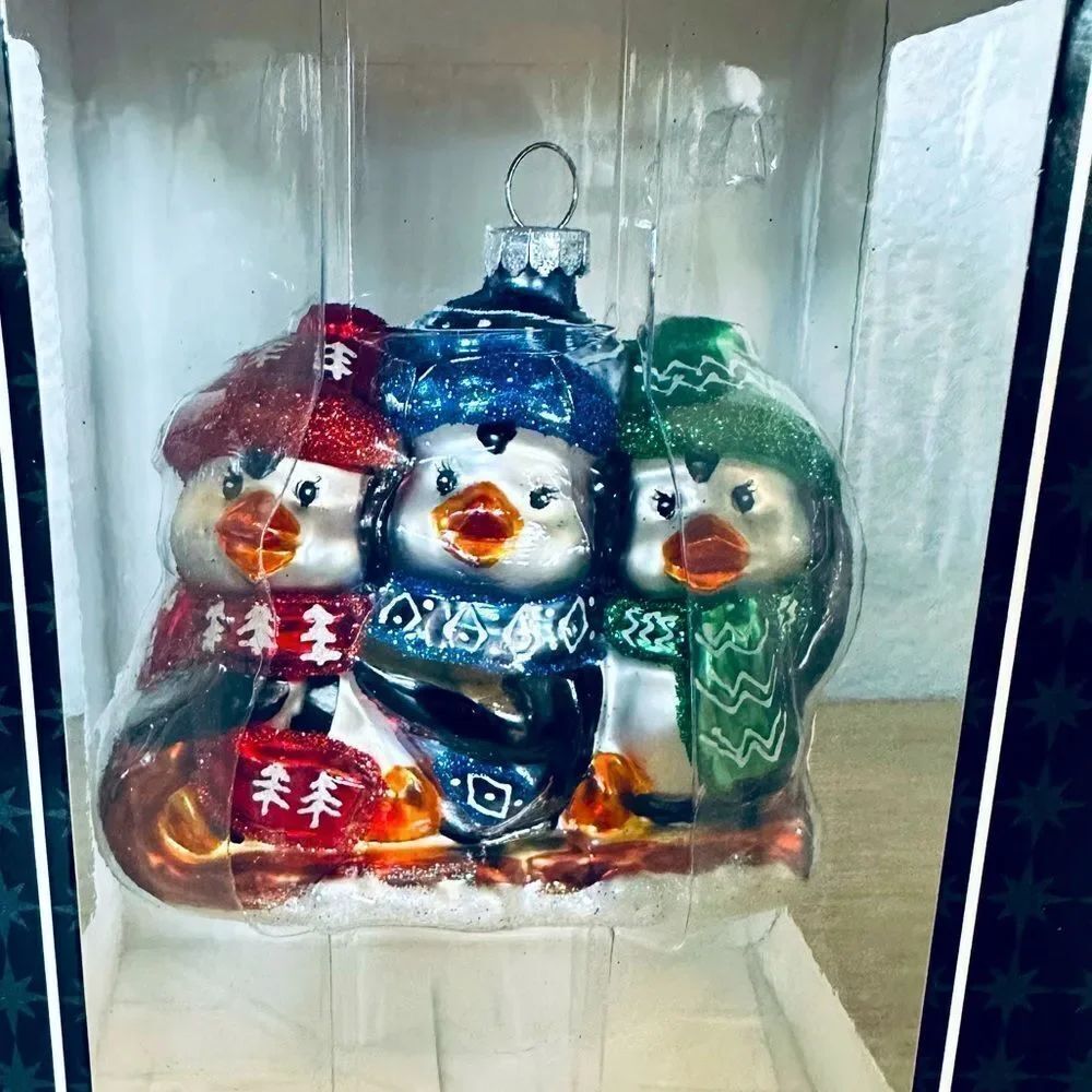 Christopher Radko Penguin Family Christmas Holiday Glass Ornament